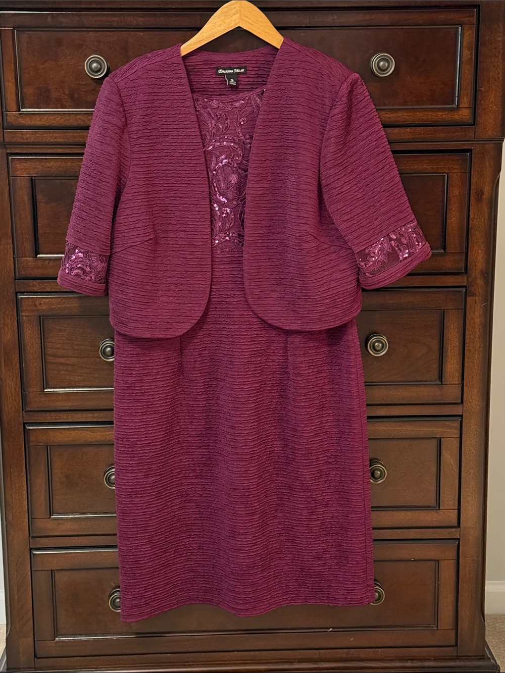 Brianna Milay Plum Textured Dress with Sequin-Trim